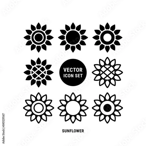 Obraz シンプルな花のアイコンセット　ひまわり