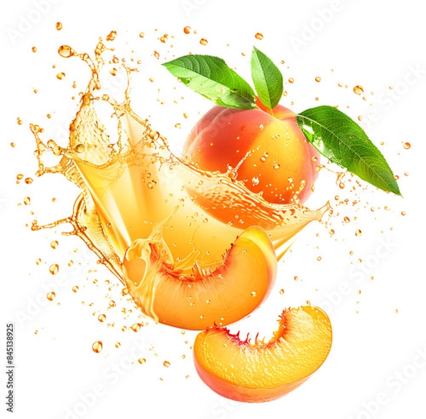Fototapeta peach in juice splash isolated
