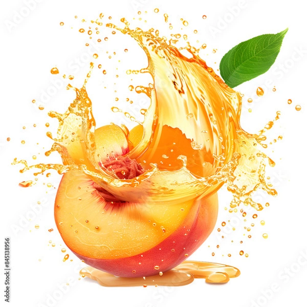 Fototapeta peach in juice splash isolated
