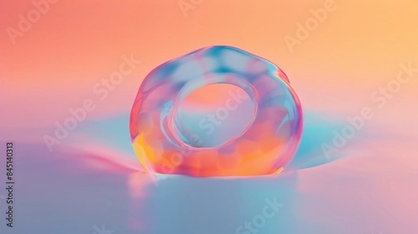 Fototapeta 3D holographic decagon, clean background, reflective effect, minimalist composition.