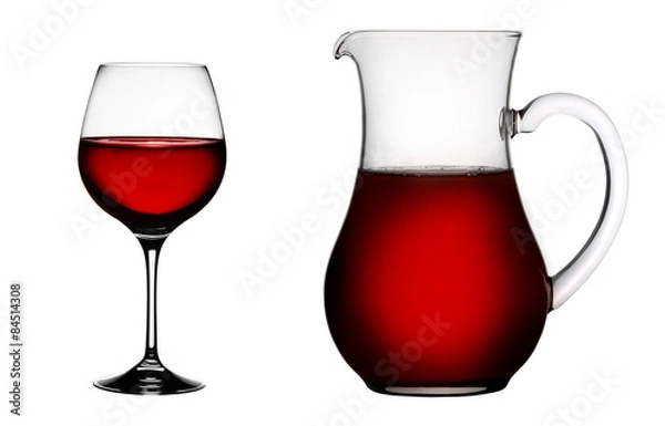 Obraz Bicchiere di vino rosso con caraffa