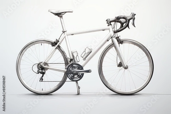 Fototapeta Detailed bike pencil drawing isolated on white background for creativity projects