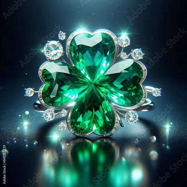 Fototapeta クローバーの形状をしたエメラルドの宝飾品