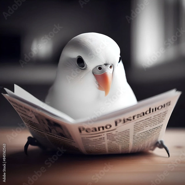 Obraz 新聞を読む文鳥