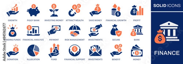 Obraz Finance icon set. Collection of economy, money, fund, investor and more. Vector illustration. Easily changes to any color.
