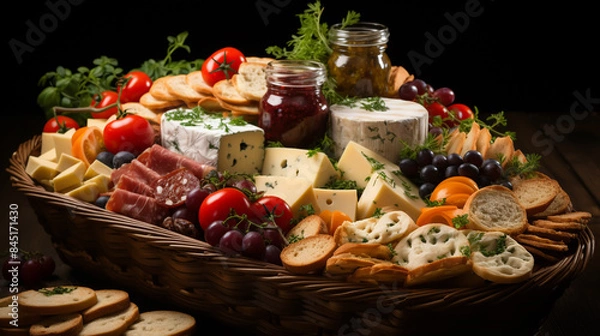 Fototapeta various types of cheese in a basket