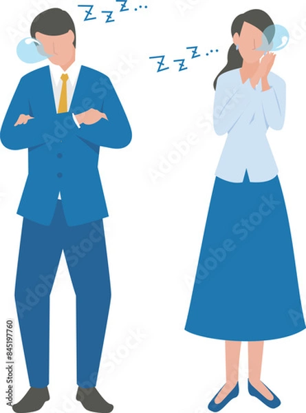 Fototapeta 疲れて居眠りをする男性と女性のビジネスパーソン