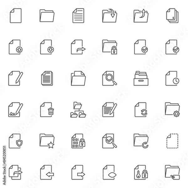 Fototapeta Files and folders line icons set