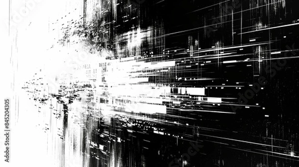 Obraz Abstract black and white glitch effect with digital distortion lines.