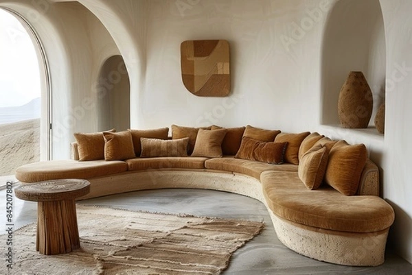 Fototapeta Collection of Large corner sofa with several chairs in the room designs inspiration ideas