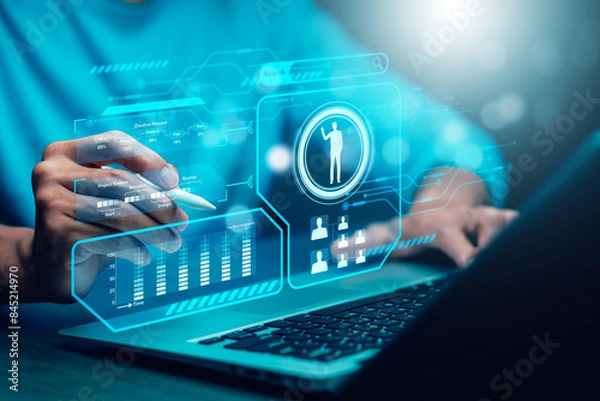 Fototapeta HR or Hiring Human Resources with Document Management Checking System, online documentation database and process manage files, Concept privacy policy and unemployment finding a job,