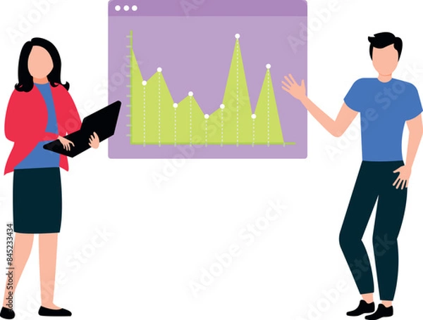 Fototapeta Boy and girl working on analytical graph.