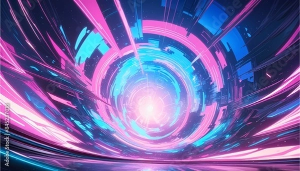 Fototapeta カラフルな青とネオンピンクのサイバーSF空間
