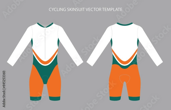 Fototapeta Cycling Full Sleeves Skinsuit Vector Design Template, perfect for cyclists' apparel. vector offers high-quality, customizable graphics for cycling.
