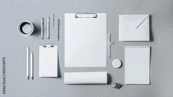 Obraz Mockup. Corporate stationery on grey background. Flat lay
