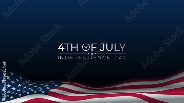 Obraz 4th of July Independence day of United States, dark blue background with wavy flag footer and copy space