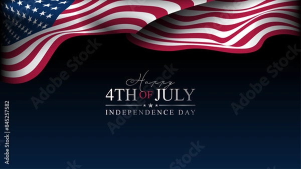 Obraz 4th of July Independence day of United States, dark blue background with draped folded flag header, greeting card design