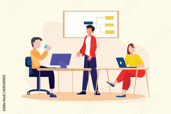 Obraz Gathering employees Concept. Colored flat vector illustration isolated.