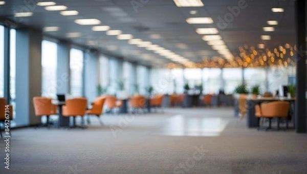 Fototapeta Blurred empty open space office. Abstract light bokeh at office interior background for design