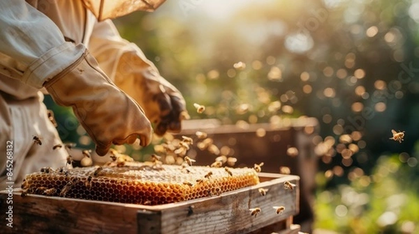 Obraz Honey bees in combs apiculture