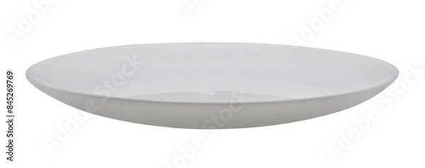 Fototapeta Clean plate isolated on transparent background. Side view. White ceramic dishes. Empty vessel