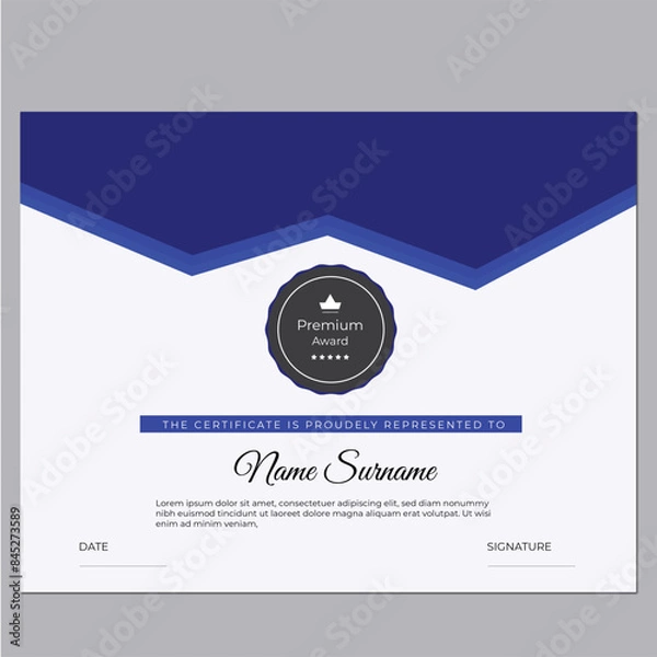 Obraz Elegant blue appreciation certificate template
