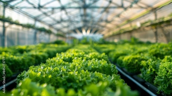 Obraz Organic hydroponic vegetable growing in a greenhouse. Selective focus.
