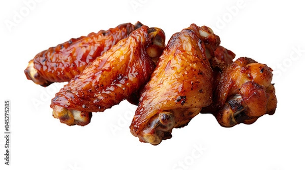 Fototapeta Delicious grilled chicken wings with a glossy glaze, isolated on transparent background cutout. Perfect for barbecue or appetizer dishes. Mouthwatering and savory, ideal for food blogs