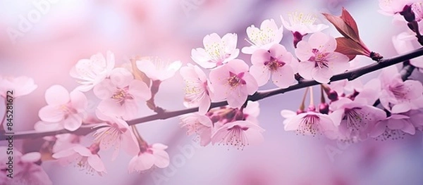 Fototapeta Cherry blossoms also known as sakura are beautiful pink flowers that bloom in the spring They are often associated with Japanese culture and symbolize the transient nature of life. Creative banner