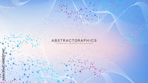Fototapeta Structure molecule and communication. Dna, atom, neurons. Scientific concept for your design. Connected lines with dots. Medical, technology, chemistry, science background. Vector illustration