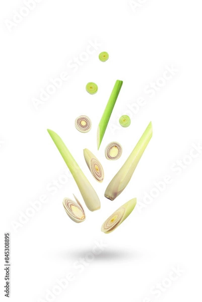 Obraz Flying lemongrass with slices isolated on white background , clipping path.