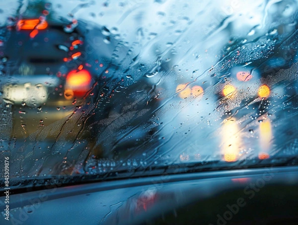 Fototapeta 雨の日の車のフロントガラス