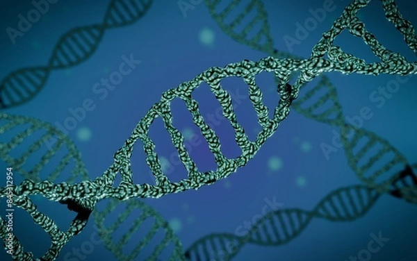 Obraz Blue helix DNA molecule. Microscope image. Good for background or wallpaper.3D rendering