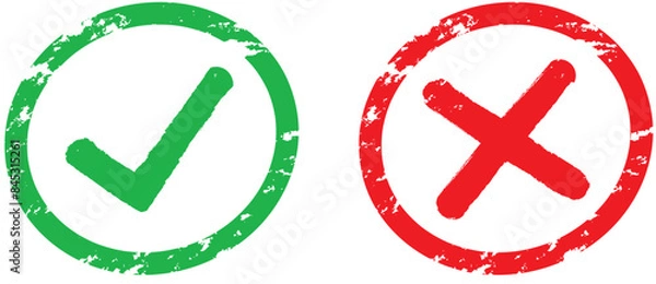 Fototapeta Symboles de questionnaire et de sondage : correct et incorrect, cochés validé et refusé, coche cases vrai et faux - Symbole validé usée tampon encreur 1- Illustrations vectorielles.