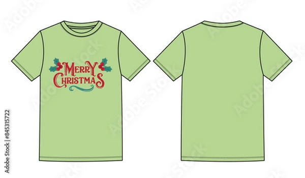 Fototapeta Merry Christmas editable light green t-shirt design vector template. Perfect for apparel mockups and flat sketches. Ideal for creating custom holiday clothing.