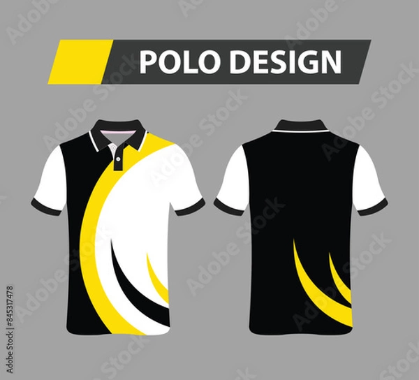 Fototapeta Custom White Black and Yellow Color Polo Jersey Vector Design Template.