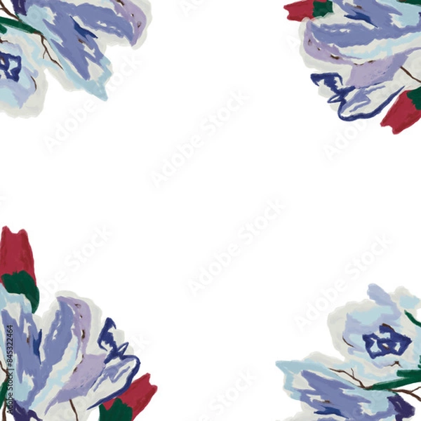 Obraz Abstract flowers - Blue red flower frame