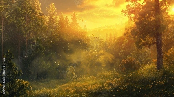 Fototapeta Magic Hour The enchanting ambiance as daylight fades and the sun casts a golden hue over the wilderness