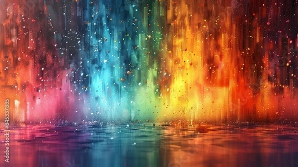 Fototapeta Vivid colors with light refractions creating a glittering effect on a water-like surface, suggesting vibrant energy