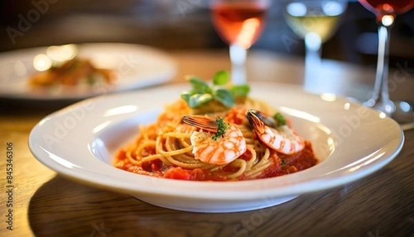 Fototapeta Seafood spaghetti. Generated with AI