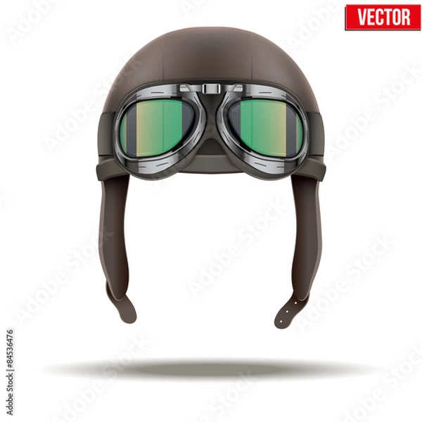 Fototapeta Retro aviator pilot helmet with goggles. Isolated on white
