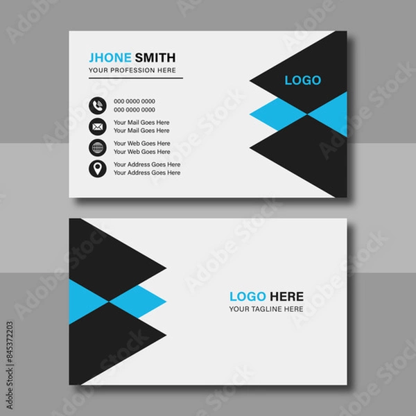 Fototapeta Clean Corporate Business Card Layout with blue color. Modern unique creative business card. Business card for business and personal use. Vector illustration design, Print ready,