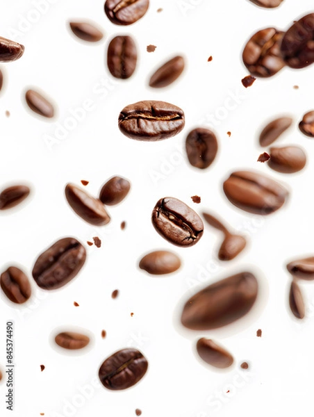 Obraz Coffee beans floating isolated, white background