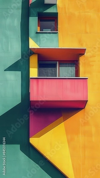 Fototapeta A colorful building with a balcony and a window