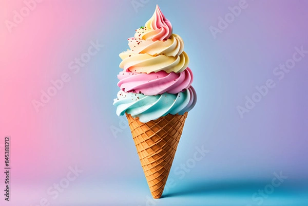 Fototapeta Summer ice cream cone with pastel background, sweet icecream, ai