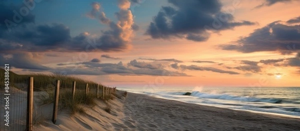 Fototapeta Beach sunset in the hamptons summertime. Creative banner. Copyspace image