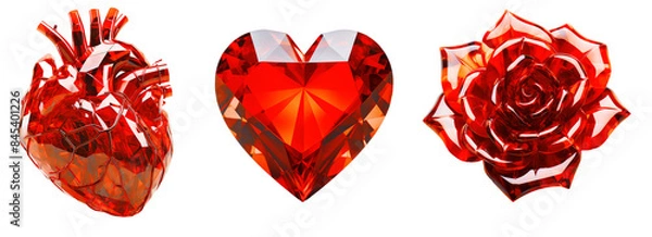 Obraz Set of red fashion crystal objects on png background. Ideal set for moodboards design and collage art. Red aesthetic trends.
