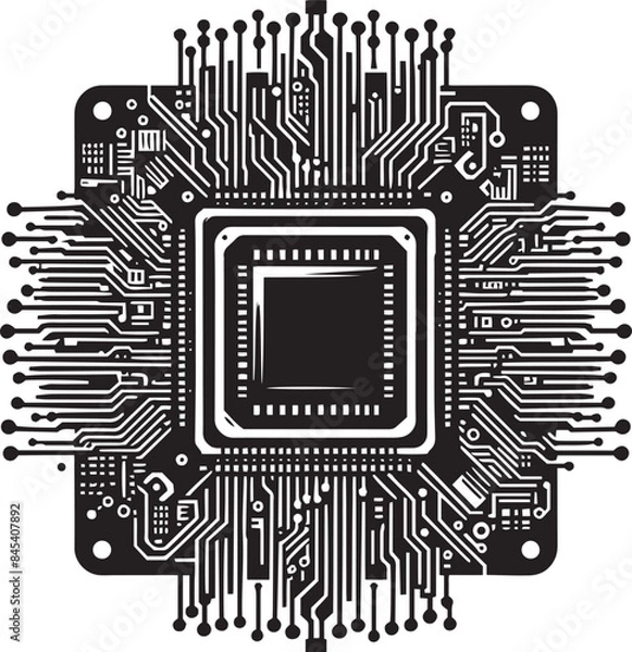 Fototapeta Motherboard chip central processing unit symbol cpu digital high technology