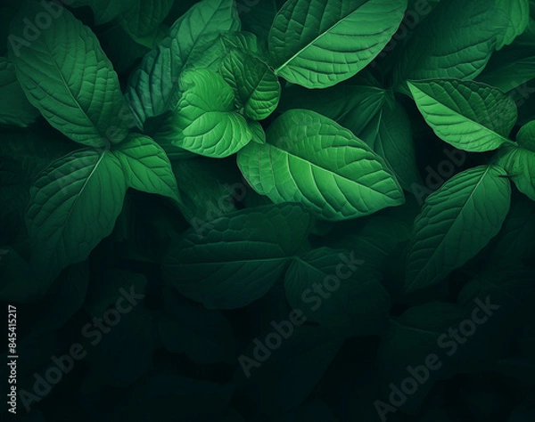 Fototapeta Green leaf background, GenerativeAI. nature wallpaper, closeup of basil