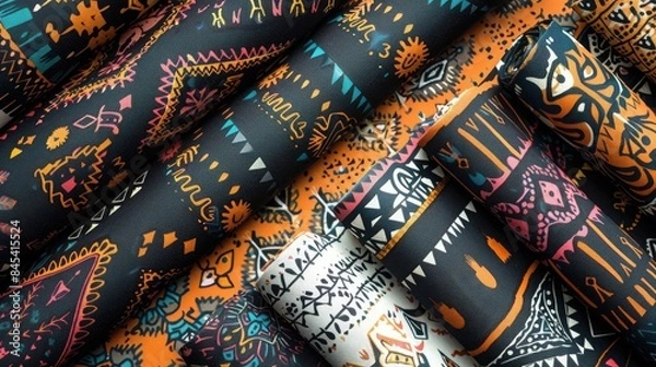 Fototapeta Seamless Patterns of Fabric and Wallpaper with Tribal Print Designs